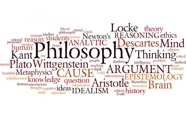 Words and names of people associated with philosophy grouped together in various sizes